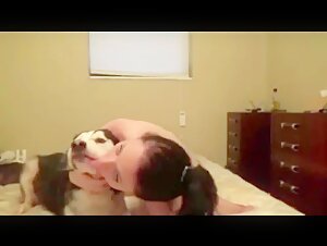 Horny Teen Playing With Dog while bf Filming
