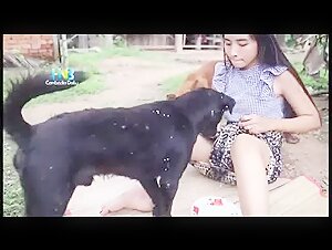 Horny asian jerking her dog backyard